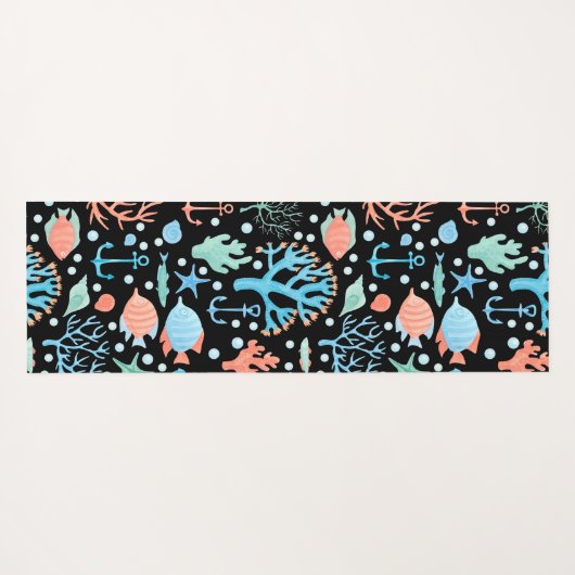 Onder de Zee Waterverf Pattern Dark Yogamat (Achterkant (horizontaal))