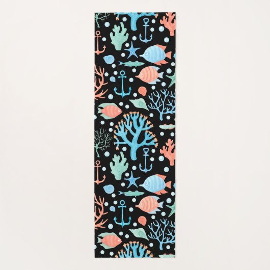 Onder de Zee Waterverf Pattern Dark Yogamat (Achterkant)