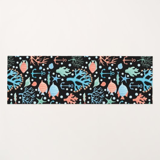 Onder de Zee Waterverf Pattern Dark Yogamat (Voorkant (horizontaal))