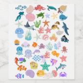 Onder de Zee, Waterverf Print, Decor Fijn Wijn Etiket (Enkel label)