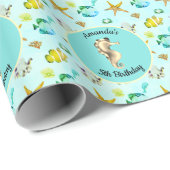 Onder de Zee Waterverf Seahorse gepersonaliseerd Cadeaupapier (Rol Hoek)