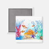 Onder de zee waterverf vis oceaan kustgebied zee magneet (Voorkant / Achterkant)