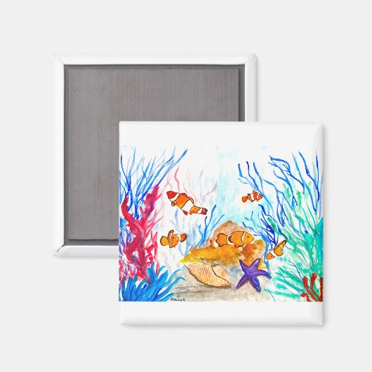 Onder de zee waterverf vis oceaan kustgebied zee magneet (Voorkant / Achterkant)