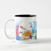 Onder de zee waterverf vis oceaan kustgebied zee tweekleurige koffiemok (Links)