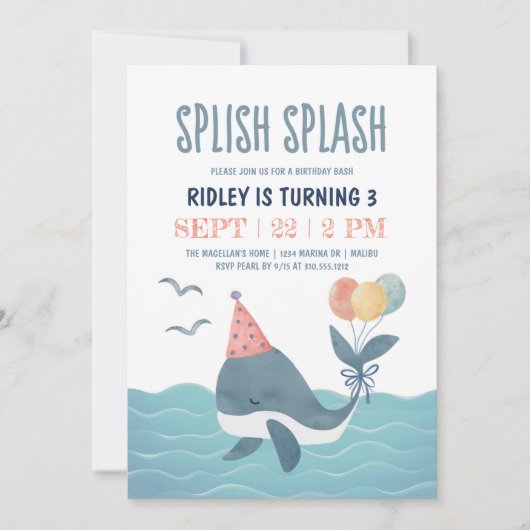 Onder de Zee Waterverf walvis Birthday Bash Kaart (Voorkant)