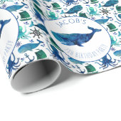 Onder de Zee Waterverf walvis gepersonaliseerd Cadeaupapier (Rol Hoek)