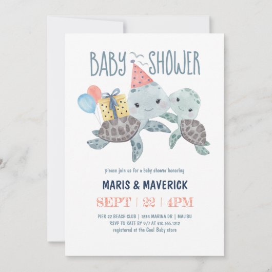 Onder de Zee Waterverf Zee schildpad Baby shower Kaart (Voorkant)