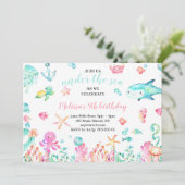 Onder de Zee Waterverf Zomer-meisje Kaart (Staand voorkant)