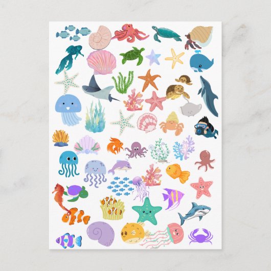 Onder de Zee, Waterverfprint, Decor Fijn  Briefkaart (Voorkant)
