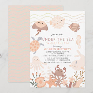 Onder de Zee Wezens Roze Boho Baby Shower Kaart