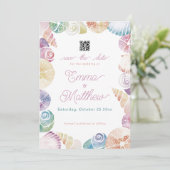 Onder de Zee Whimsische Waterverf Foto & QR Save The Date (Staand voorkant)