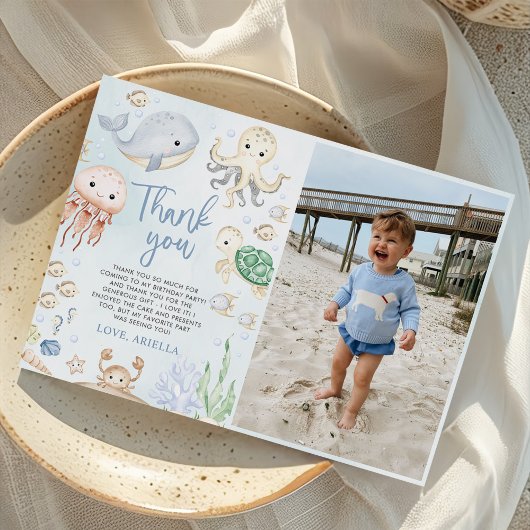 Onder de Zee Zee Dieren Verjaardagsfeest Foto Bedankkaart