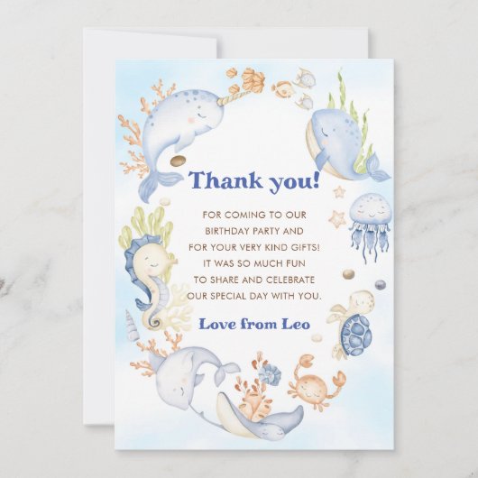 Onder de Zee Zeedieren Verjaardag Bedanktkaart Kaart (Voorkant)