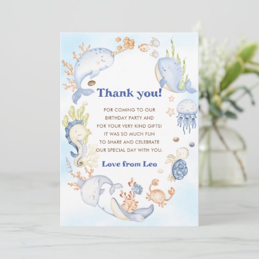 Onder de Zee Zeedieren Verjaardag Bedanktkaart Kaart (Staand voorkant)