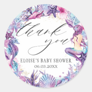 Onder de Zee Zeemeermin Baby Shower Paars Turquois Ronde Sticker