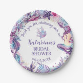 Onder de Zee Zeemeermin Bruidsdouche Paars Roze Papieren Bordje (Voorkant)