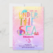 Onder De Zee Zeemeermin Eenhoorn Roze Glitter Meis Kaart (Voorkant)