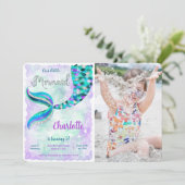 Onder de zee Zeemeermin Foto Uitnodiging (Staand voorkant)