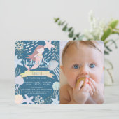 Onder de Zee Zeemeermin Marine Foto 1e Verjaardag Kaart (Staand voorkant)