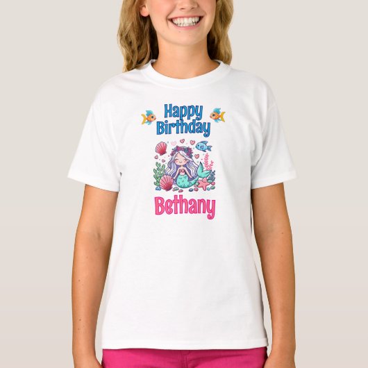 Onder De Zee Zeemeermin Verjaardag T-shirt (Voorkant)