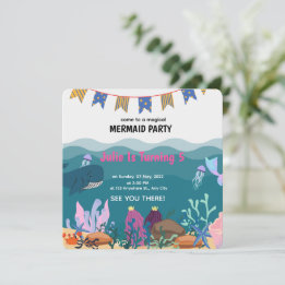 Onder De Zee Zeemeermin Verjaardagsfeest Verjaarda Kaart