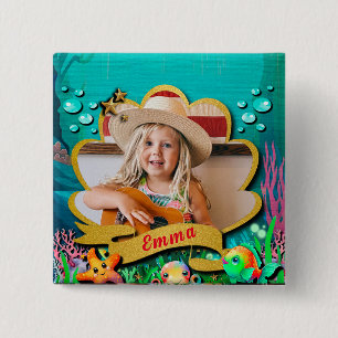 Onder de Zee & Zeemeermin Verjaardagsfeestje Vierkante Button 5,1 Cm