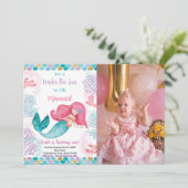 Onder de Zee Zeemeermin Verjaardagsuitnodiging Kaart (Staand voorkant)