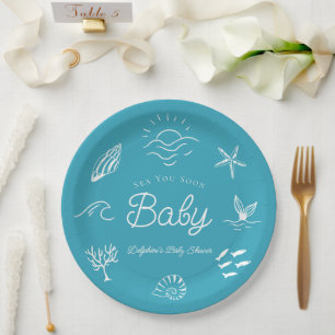 Onder de Zee Zie Je Spoedig Blauwe Baby Shower Papieren Bordje