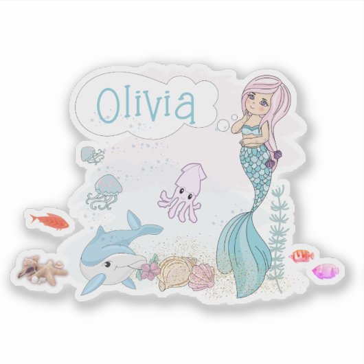 Onder de Zee Zoete Meermin Gepersonaliseerd Sticker (Voorkant)