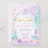 Onder de Zeeen Baby showers Uitnodiging Roze & Gou (Voorkant)