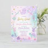 Onder de Zeeen Baby showers Uitnodiging Roze & Gou (Staand voorkant)