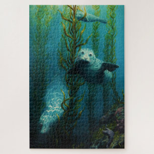 Onder de zeehonden van zee en oceaan, onkruid van legpuzzel