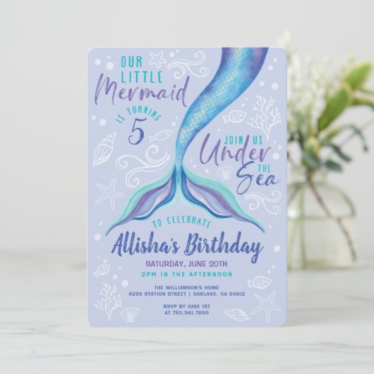 Onder de zeemeermaid Ocean Blue Iridescent Waterve Kaart (Staand voorkant)