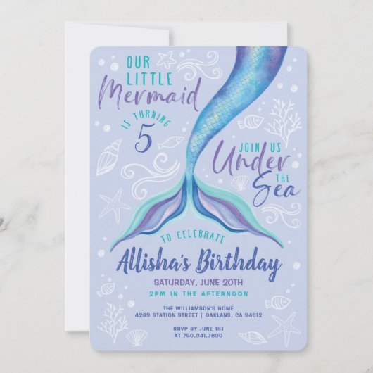 Onder de zeemeermaid Ocean Blue Iridescent Waterve Kaart (Voorkant)