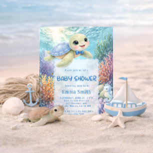 Onder de Zeeschildpad Jongen Baby Shower Kaart