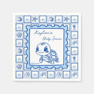 Onder de zeeschildpad retro postzegel monogram servet