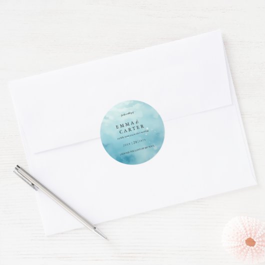 Onder de zeewaterverf bruiloft Elegant schrift Ronde Sticker (Envelop)