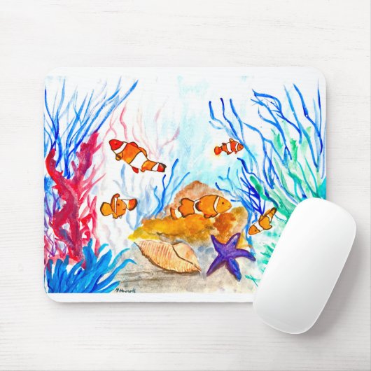 Onder de zeewaterverf vis oceaan kustzee muismat (Met muis)