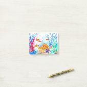 Onder de zeewaterverf vis oceaan kustzee post-it® notes (Op bureau)