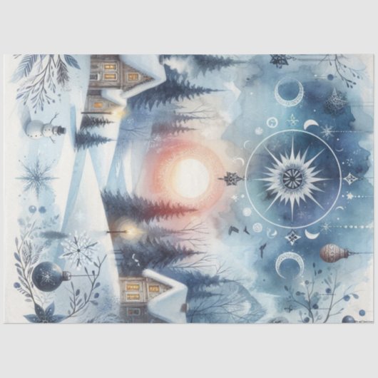 Onder de Zonnewende Maan Winter Boslandschap Tissuepapier (Voorkant)