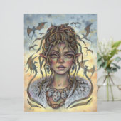 Onder Dragons Fairy Elf Fantasy Woman Art Kaart (Staand voorkant)