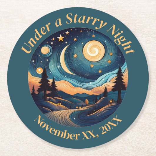 Onder een Sterrennacht Ronde Kartonnen Onderzetter (Voorkant)