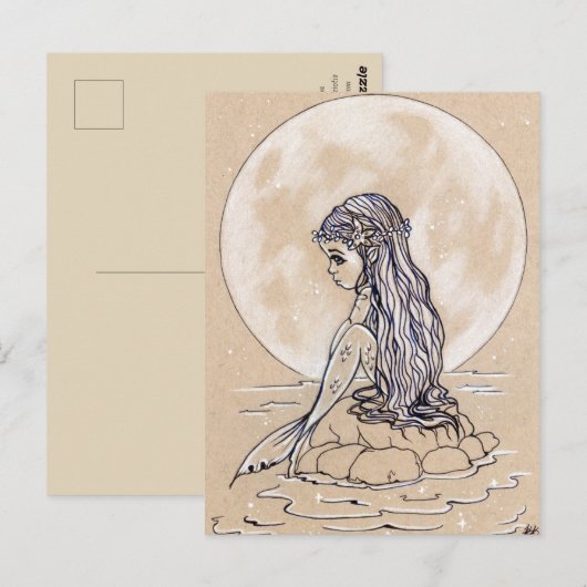 Onder een volle maan kleine zeemeerminnende briefk briefkaart (Voorkant / Achterkant)