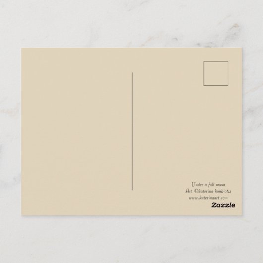 Onder een volle maan kleine zeemeerminnende briefk briefkaart (Achterkant)