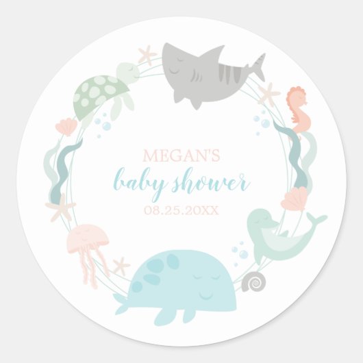 Onder het Baby shower van de Zee Ronde Sticker (Voorkant)
