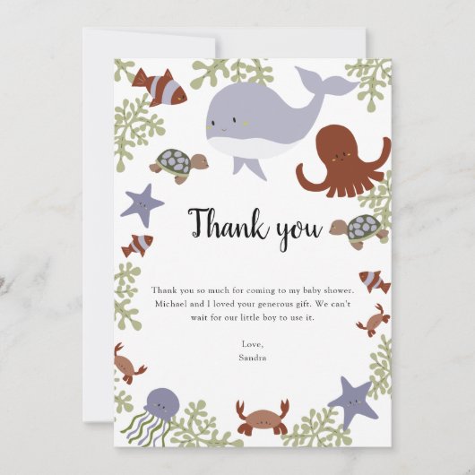 Onder het Baby shower van het Zee Dank u Kawaii Bedankkaart (Voorkant)