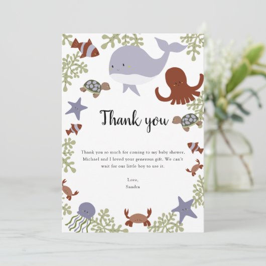 Onder het Baby shower van het Zee Dank u Kawaii Bedankkaart (Staand voorkant)