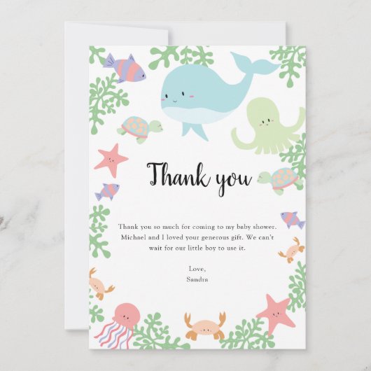 Onder het Baby shower van het Zee Hartelijk dank, Bedankkaart (Voorkant)
