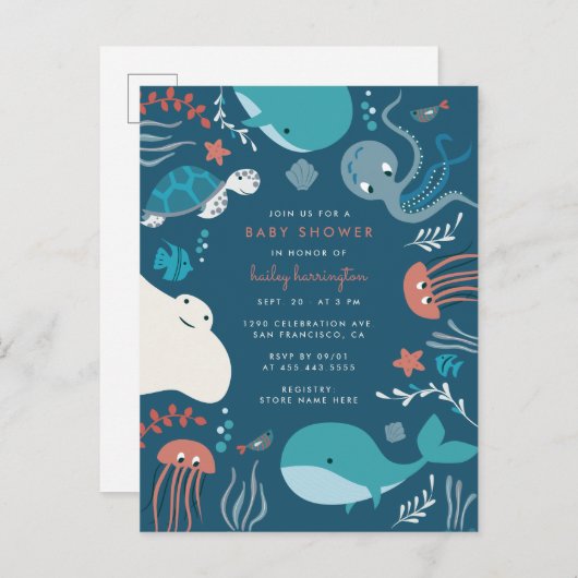 Onder het Baby shower van het Zee nobels Uitnodiging Briefkaart (Voorkant / Achterkant)