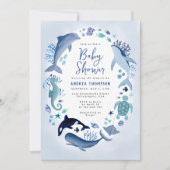 Onder het Baby shower Zee Blauwe Waterverf voor jo Kaart (Voorkant)